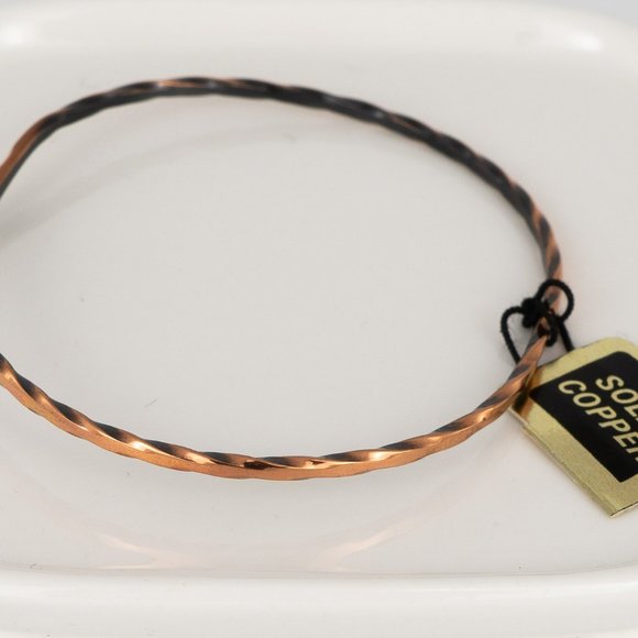 Vintage Solid Copper Heart Bangle Bracelet Hook Clasp Twisted 7 inch - Picture 3 of 4